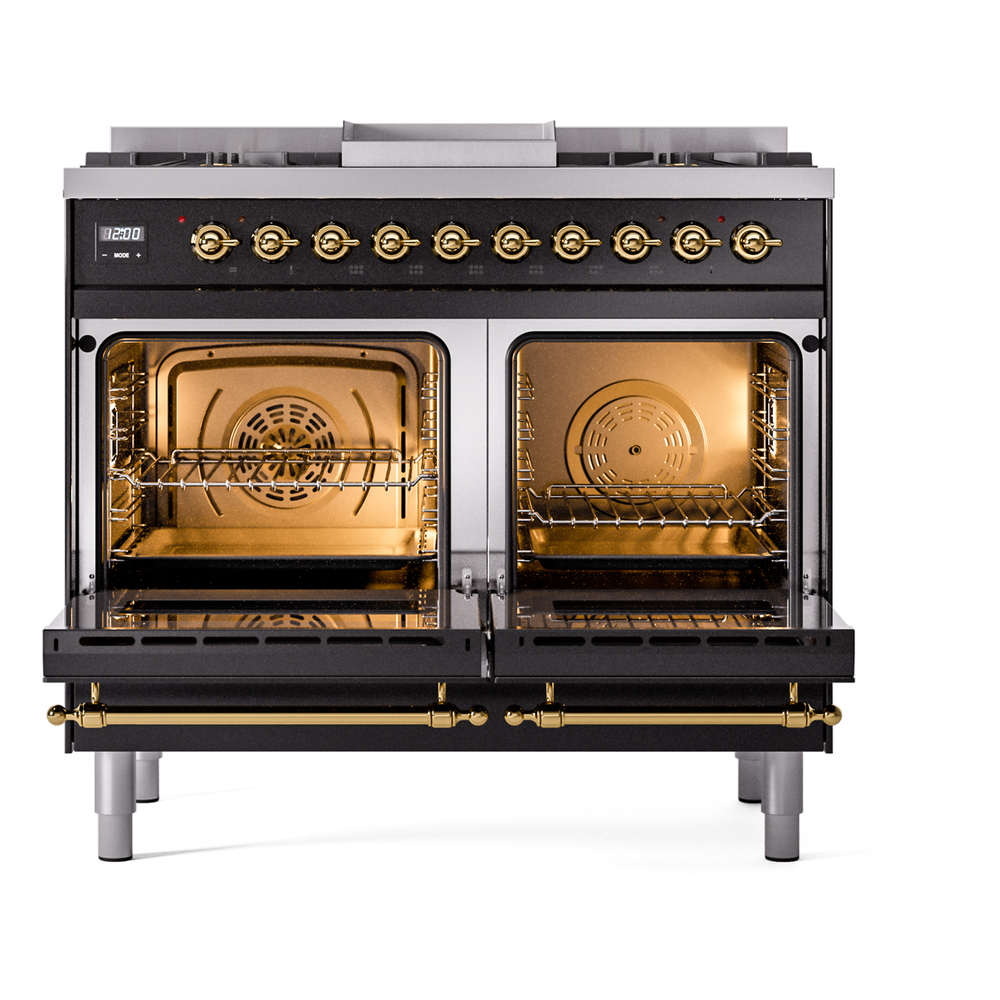 Nostalgie II Series 40 inch Freestanding Dual Fuel Range with Natural Gas, 6 Sealed Burners, Double Ovens, 4.3 cu. ft. Total Oven Capacity, Griddle, Convection Oven, Continuous Grates, Storag UPD40FNMPBKG