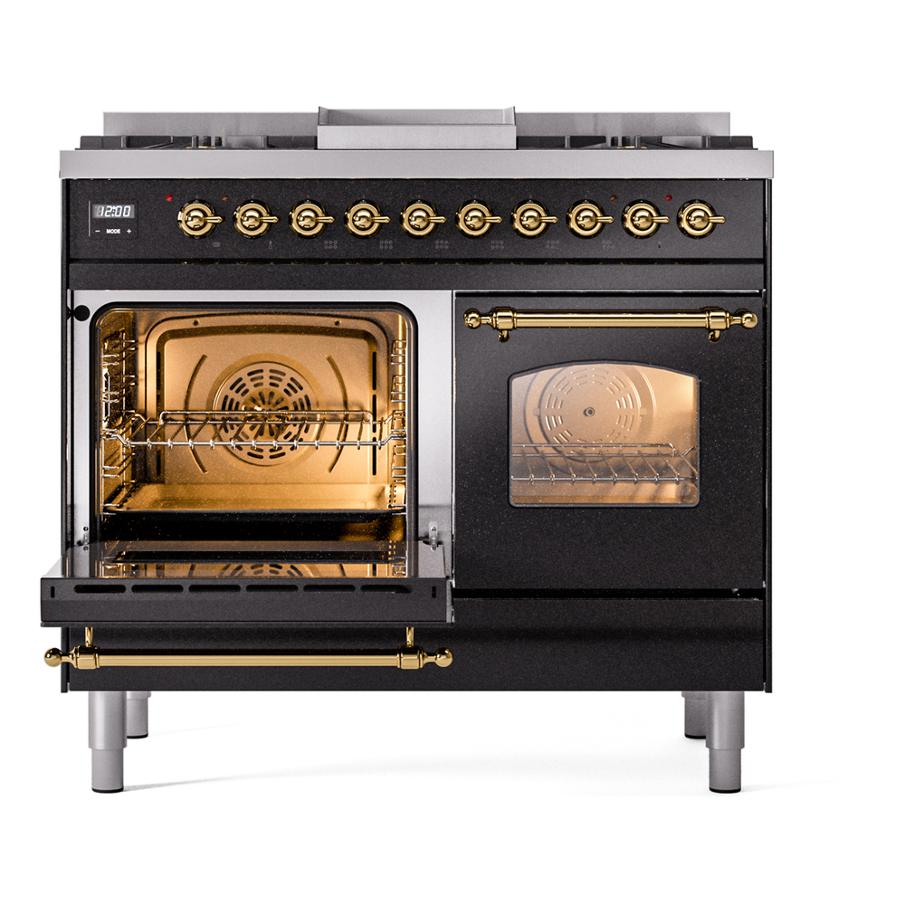 Nostalgie II Series 40 inch Freestanding Dual Fuel Range with Natural Gas, 6 Sealed Burners, Double Ovens, 4.3 cu. ft. Total Oven Capacity, Griddle, Convection Oven, Continuous Grates, Storag UPD40FNMPBKG
