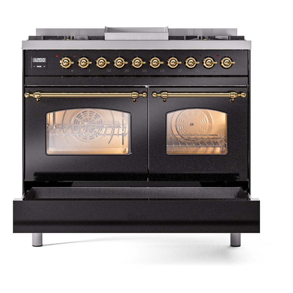 Nostalgie II Series 40 inch Freestanding Dual Fuel Range with Natural Gas, 6 Sealed Burners, Double Ovens, 4.3 cu. ft. Total Oven Capacity, Griddle, Convection Oven, Continuous Grates, Storag UPD40FNMPBKG