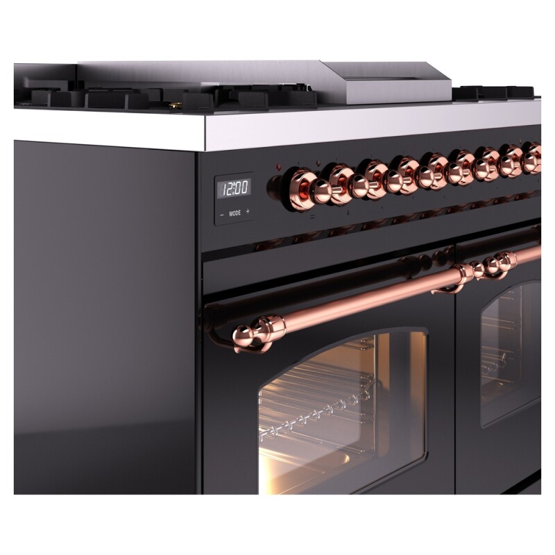 Nostalgie II 40 UPD40FNMPBKP Freestanding Dual Fuel Range with 6 Sealed Burners with Griddle Double Oven with Triple Glass Door with Copper knobs UPD40FNMPBKPLP