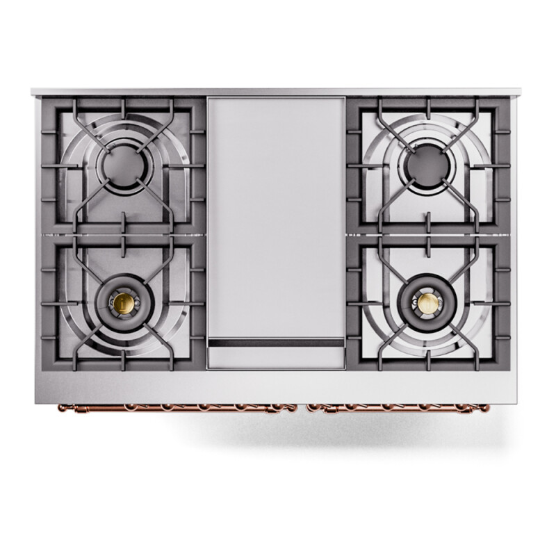 Nostalgie II 40 UPD40FNMPBKP Freestanding Dual Fuel Range with 6 Sealed Burners with Griddle Double Oven with Triple Glass Door with Copper knobs UPD40FNMPBKPLP