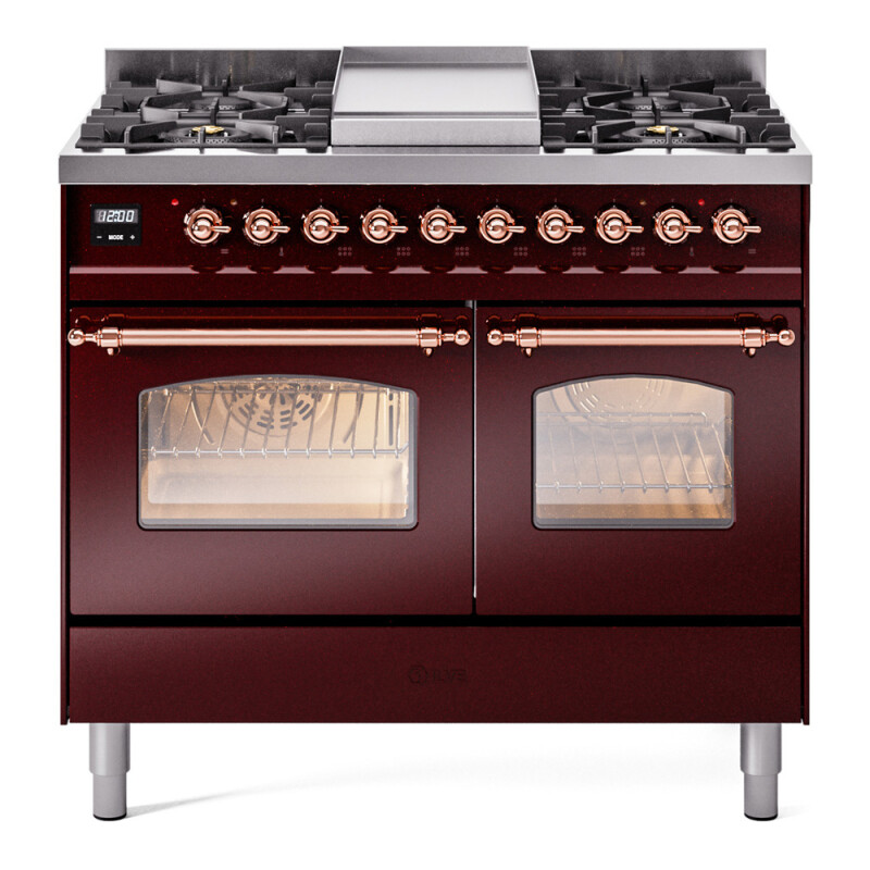 Nostalgie II 40 UPD40FNMPBUP Freestanding Dual Fuel Range with 6 Sealed Burners with Griddle Double Oven with Triple Glass Door with Copper knobs UPD40FNMPBUP