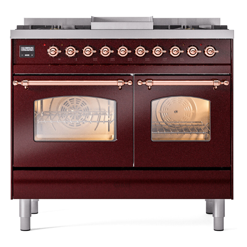 Nostalgie II 40 UPD40FNMPBUP Freestanding Dual Fuel Range with 6 Sealed Burners with Griddle Double Oven with Triple Glass Door with Copper knobs UPD40FNMPBUP
