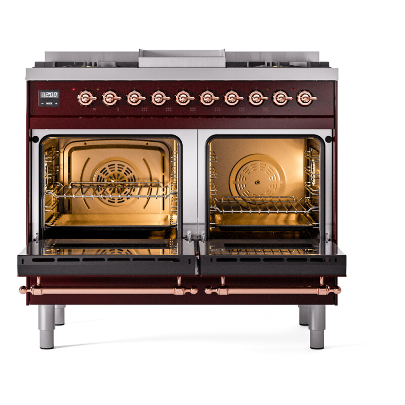 Nostalgie II 40 UPD40FNMPBUP Freestanding Dual Fuel Range with 6 Sealed Burners with Griddle Double Oven with Triple Glass Door with Copper knobs UPD40FNMPBUP