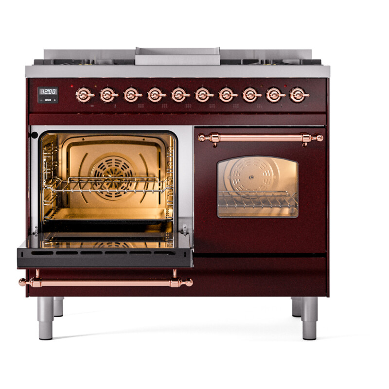 Nostalgie II 40 UPD40FNMPBUP Freestanding Dual Fuel Range with 6 Sealed Burners with Griddle Double Oven with Triple Glass Door with Copper knobs UPD40FNMPBUP