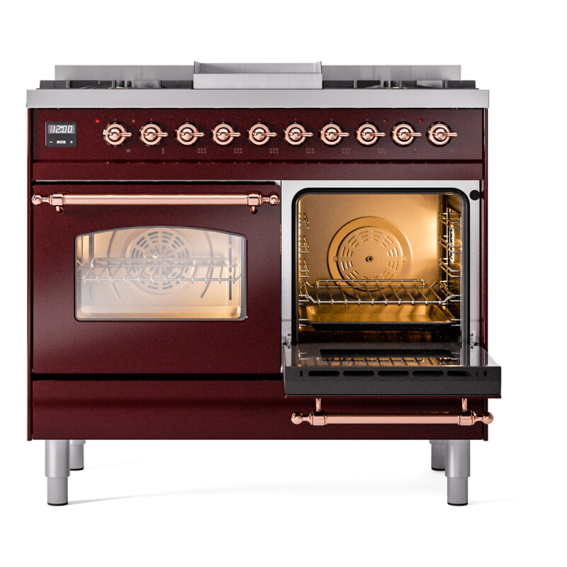 Nostalgie II 40 UPD40FNMPBUP Freestanding Dual Fuel Range with 6 Sealed Burners with Griddle Double Oven with Triple Glass Door with Copper knobs UPD40FNMPBUP