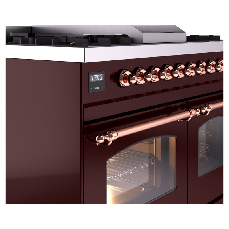 Nostalgie II 40 UPD40FNMPBUP Freestanding Dual Fuel Range with 6 Sealed Burners with Griddle Double Oven with Triple Glass Door with Copper knobs UPD40FNMPBUP