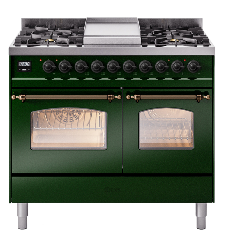Nostalgie II 40 UPD40FNMPEGB Freestanding Dual Fuel Range with 6 Sealed Burners with Griddle Double Oven with Triple Glass Door with Bronze knobs UPD40FNMPEGBLP