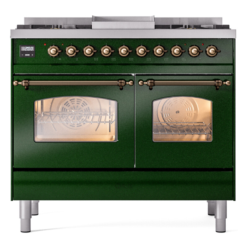 Nostalgie II 40 UPD40FNMPEGB Freestanding Dual Fuel Range with 6 Sealed Burners with Griddle Double Oven with Triple Glass Door with Bronze knobs UPD40FNMPEGBLP