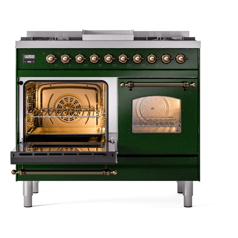 Nostalgie II 40 UPD40FNMPEGB Freestanding Dual Fuel Range with 6 Sealed Burners with Griddle Double Oven with Triple Glass Door with Bronze knobs UPD40FNMPEGBLP