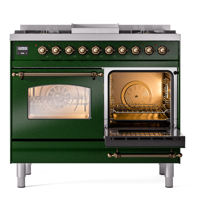 Nostalgie II 40 UPD40FNMPEGB Freestanding Dual Fuel Range with 6 Sealed Burners with Griddle Double Oven with Triple Glass Door with Bronze knobs UPD40FNMPEGBLP