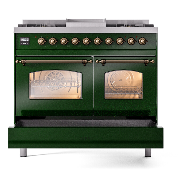Nostalgie II 40 UPD40FNMPEGB Freestanding Dual Fuel Range with 6 Sealed Burners with Griddle Double Oven with Triple Glass Door with Bronze knobs UPD40FNMPEGBLP