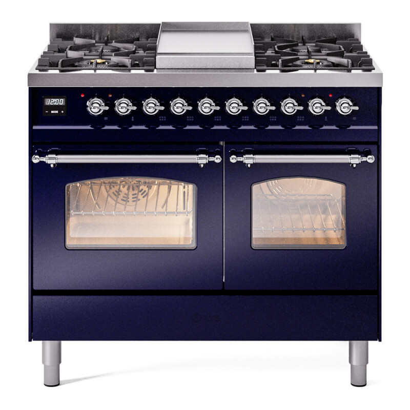 Nostalgie II 40 UPD40FNMPMBC Freestanding Dual Fuel Range with 6 Sealed Burners with Griddle Double Oven with Triple Glass Door with Chrome knobs UPD40FNMPMBCLP