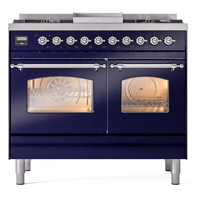 Nostalgie II 40 UPD40FNMPMBC Freestanding Dual Fuel Range with 6 Sealed Burners with Griddle Double Oven with Triple Glass Door with Chrome knobs UPD40FNMPMBCLP