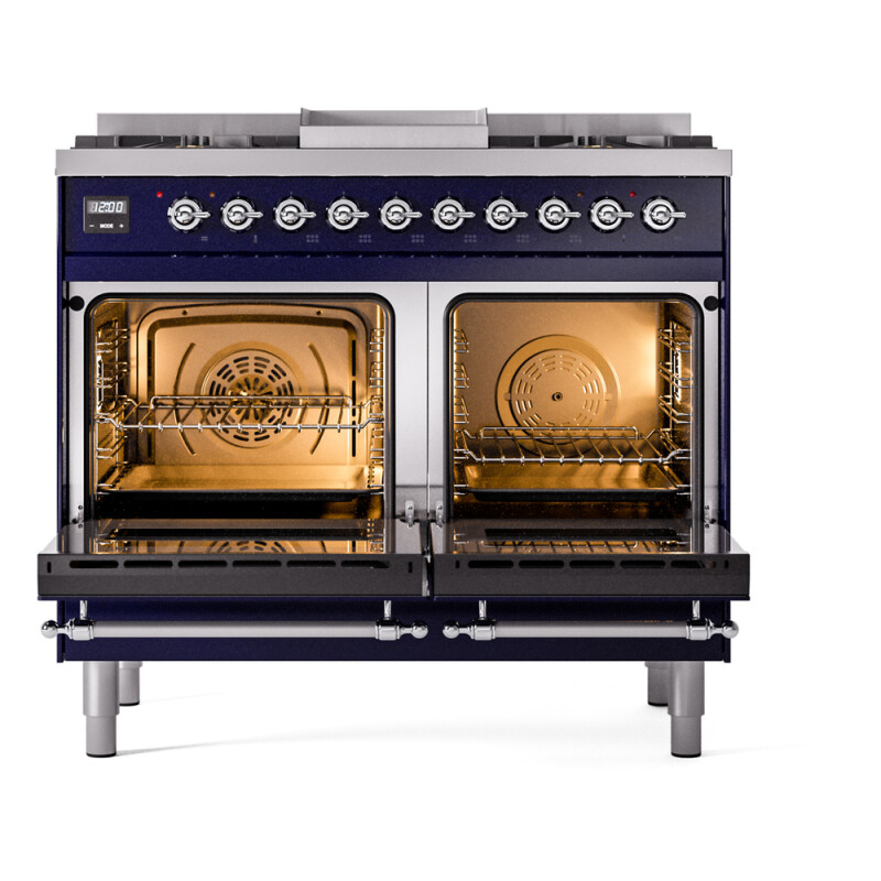 Nostalgie II 40 UPD40FNMPMBC Freestanding Dual Fuel Range with 6 Sealed Burners with Griddle Double Oven with Triple Glass Door with Chrome knobs UPD40FNMPMBCLP