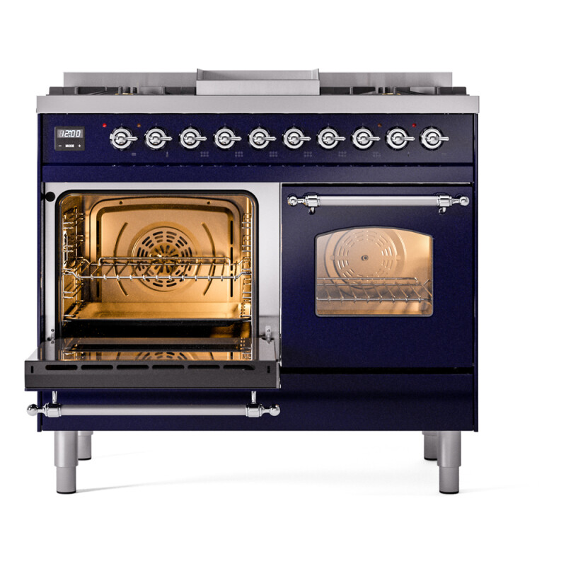 Nostalgie II 40 UPD40FNMPMBC Freestanding Dual Fuel Range with 6 Sealed Burners with Griddle Double Oven with Triple Glass Door with Chrome knobs UPD40FNMPMBCLP