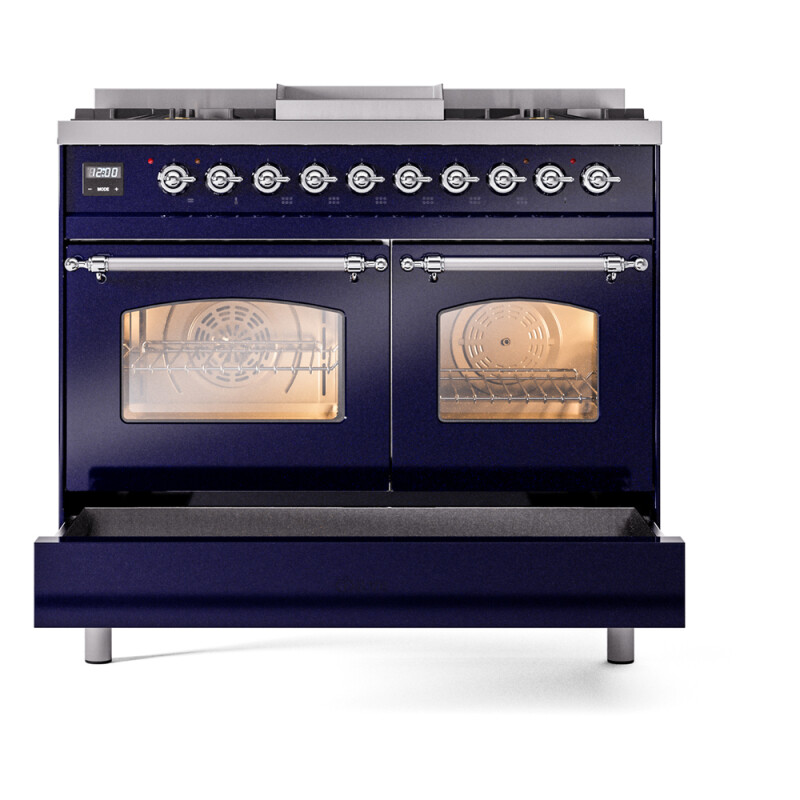 Nostalgie II 40 UPD40FNMPMBC Freestanding Dual Fuel Range with 6 Sealed Burners with Griddle Double Oven with Triple Glass Door with Chrome knobs UPD40FNMPMBCLP