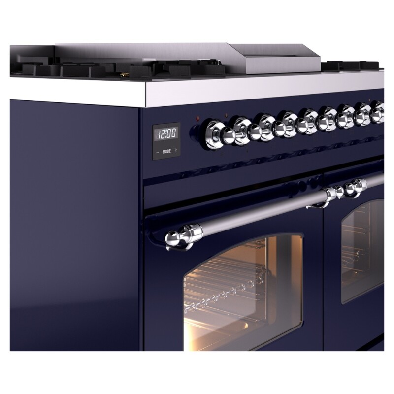 Nostalgie II 40 UPD40FNMPMBC Freestanding Dual Fuel Range with 6 Sealed Burners with Griddle Double Oven with Triple Glass Door with Chrome knobs UPD40FNMPMBCLP