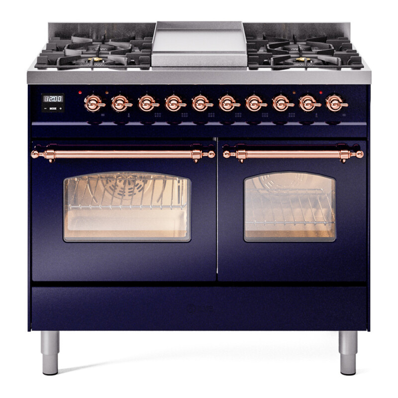 Nostalgie II 40 UPD40FNMPMBP Freestanding Dual Fuel Range with 6 Sealed Burners with Griddle Double Oven with Triple Glass Door with Copper knobs UPD40FNMPMBPLP