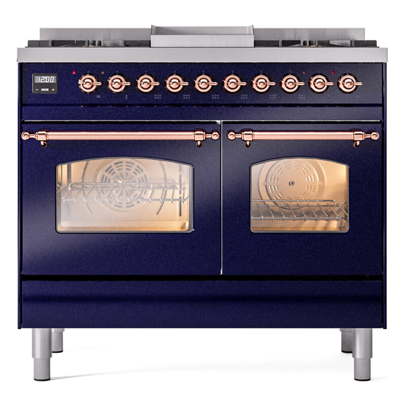 Nostalgie II 40 UPD40FNMPMBP Freestanding Dual Fuel Range with 6 Sealed Burners with Griddle Double Oven with Triple Glass Door with Copper knobs UPD40FNMPMBPLP
