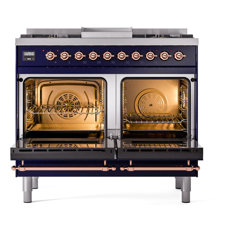 Nostalgie II 40 UPD40FNMPMBP Freestanding Dual Fuel Range with 6 Sealed Burners with Griddle Double Oven with Triple Glass Door with Copper knobs UPD40FNMPMBPLP