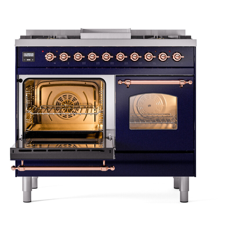 Nostalgie II 40 UPD40FNMPMBP Freestanding Dual Fuel Range with 6 Sealed Burners with Griddle Double Oven with Triple Glass Door with Copper knobs UPD40FNMPMBPLP