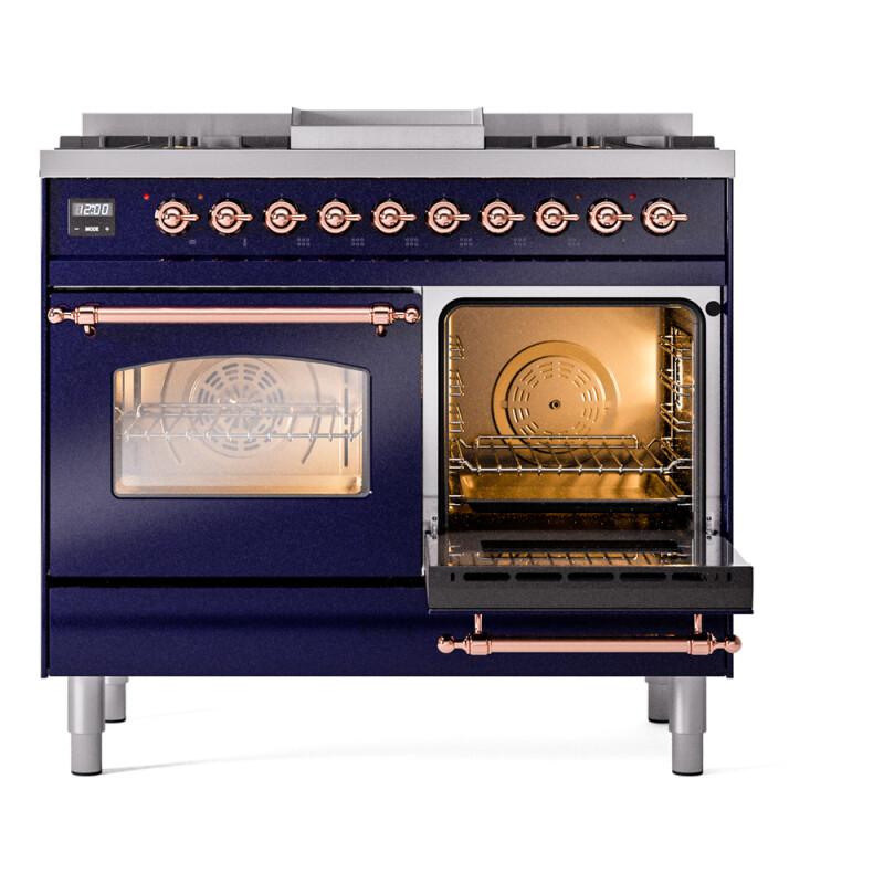 Nostalgie II 40 UPD40FNMPMBP Freestanding Dual Fuel Range with 6 Sealed Burners with Griddle Double Oven with Triple Glass Door with Copper knobs UPD40FNMPMBPLP