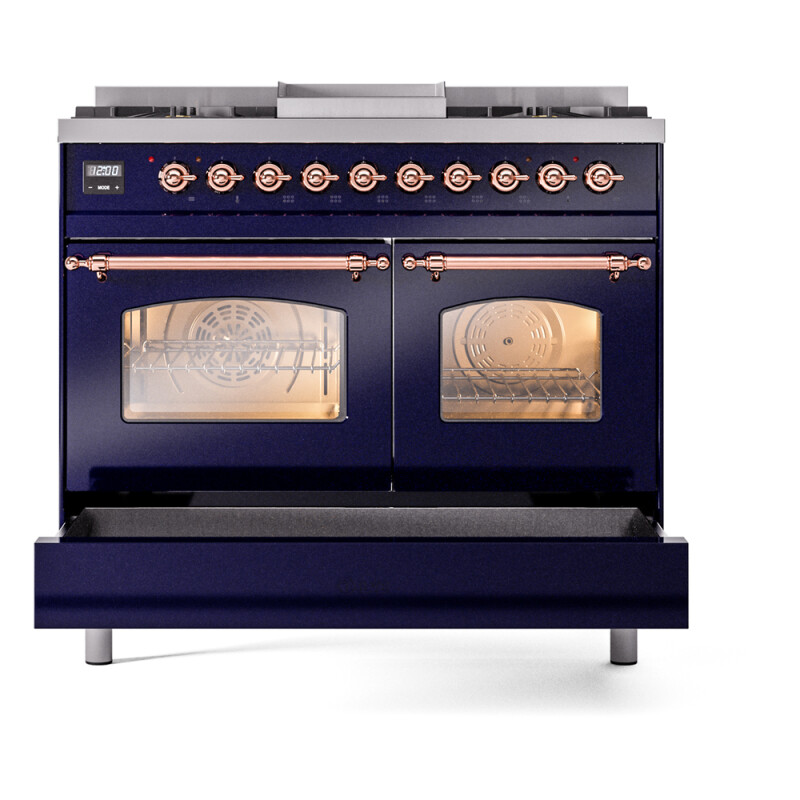 Nostalgie II 40 UPD40FNMPMBP Freestanding Dual Fuel Range with 6 Sealed Burners with Griddle Double Oven with Triple Glass Door with Copper knobs UPD40FNMPMBPLP