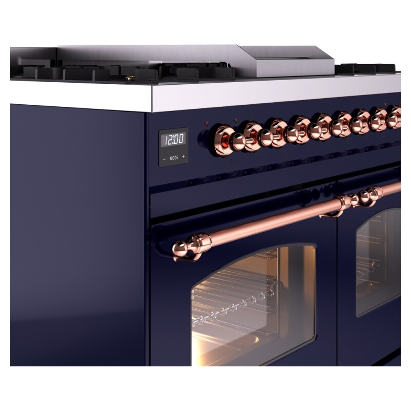 Nostalgie II 40 UPD40FNMPMBP Freestanding Dual Fuel Range with 6 Sealed Burners with Griddle Double Oven with Triple Glass Door with Copper knobs UPD40FNMPMBPLP