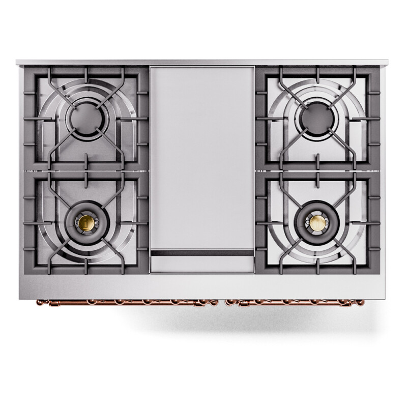 Nostalgie II 40 UPD40FNMPMBP Freestanding Dual Fuel Range with 6 Sealed Burners with Griddle Double Oven with Triple Glass Door with Copper knobs UPD40FNMPMBPLP