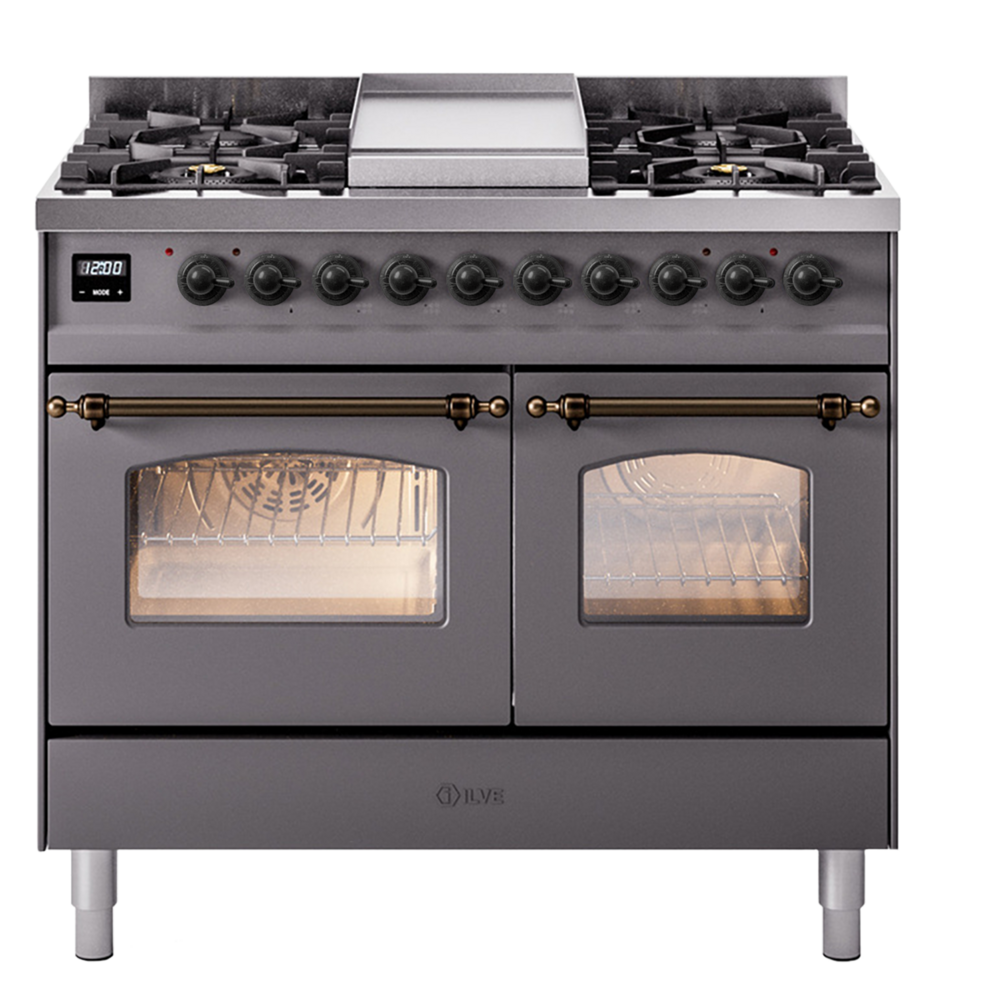 Nostalgie II Series 40 inch Freestanding Dual Fuel Range with Natural Gas, 6 Sealed Burners, Double Ovens, 4.3 cu. ft. Total Oven Capacity, Griddle, Convection Oven, Continuous Grates, Storag