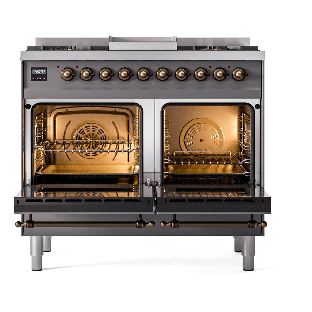 Nostalgie II Series 40 inch Freestanding Dual Fuel Range with Natural Gas, 6 Sealed Burners, Double Ovens, 4.3 cu. ft. Total Oven Capacity, Griddle, Convection Oven, Continuous Grates, Storag UPD40FNMPMGB