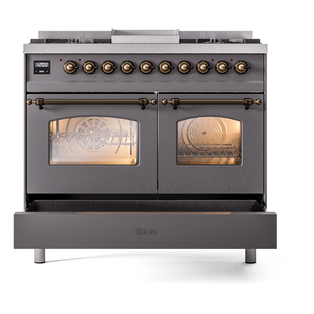 Nostalgie II Series 40 inch Freestanding Dual Fuel Range with Natural Gas, 6 Sealed Burners, Double Ovens, 4.3 cu. ft. Total Oven Capacity, Griddle, Convection Oven, Continuous Grates, Storag UPD40FNMPMGB