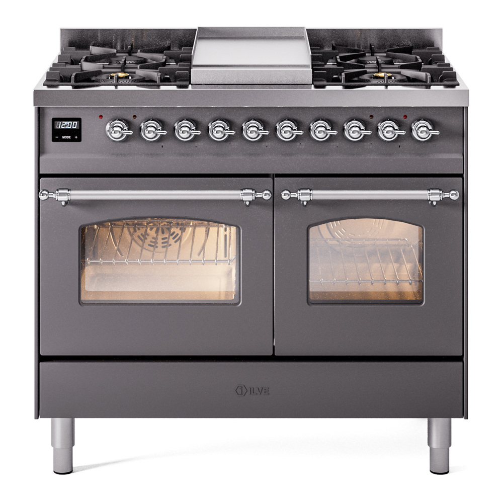 Nostalgie II 40 UPD40FNMPMGC Freestanding Dual Fuel Range with 6 Sealed Burners with Griddle Double Oven with Triple Glass Door with Chrome knobs UPD40FNMPMGCLP