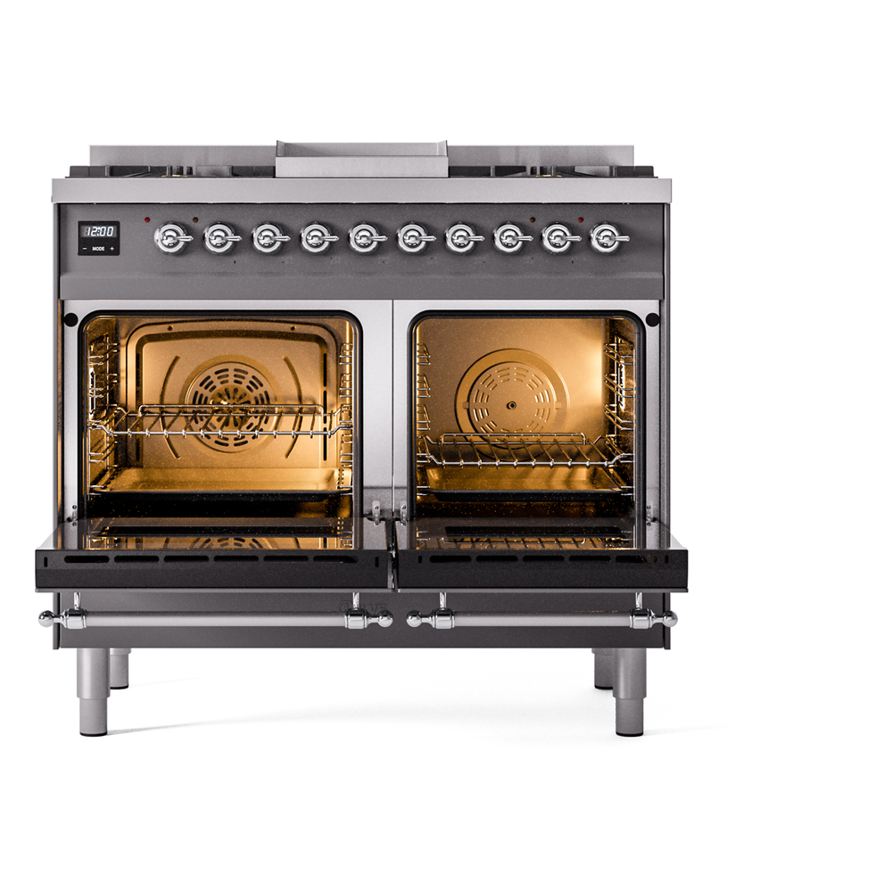 Nostalgie II 40 UPD40FNMPMGC Freestanding Dual Fuel Range with 6 Sealed Burners with Griddle Double Oven with Triple Glass Door with Chrome knobs UPD40FNMPMGCLP