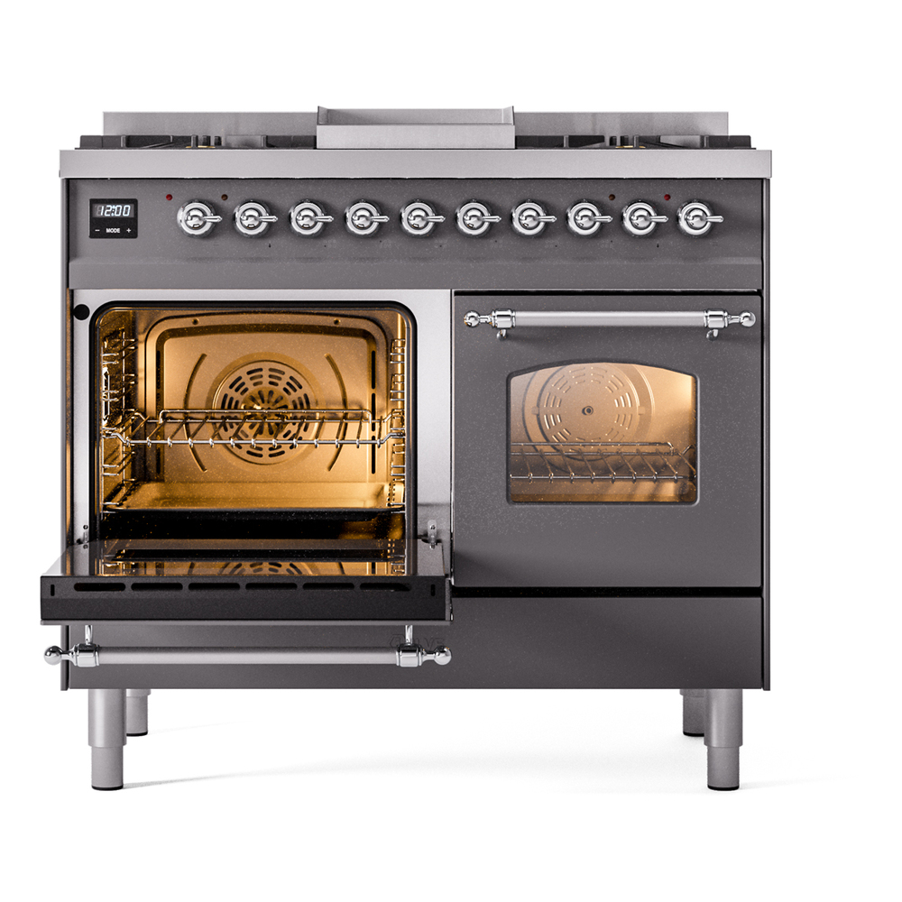 Nostalgie II 40 UPD40FNMPMGC Freestanding Dual Fuel Range with 6 Sealed Burners with Griddle Double Oven with Triple Glass Door with Chrome knobs UPD40FNMPMGCLP