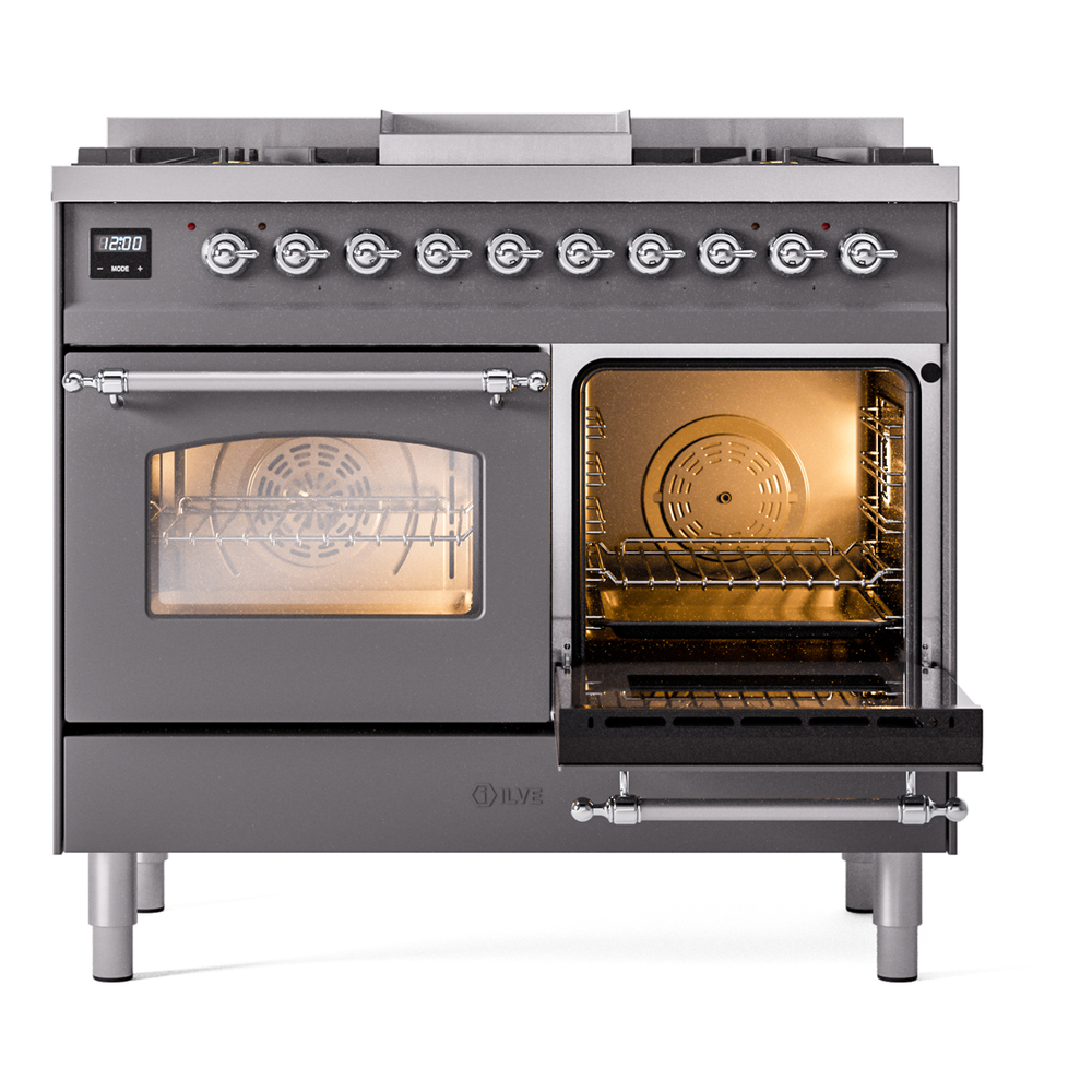 Nostalgie II 40 UPD40FNMPMGC Freestanding Dual Fuel Range with 6 Sealed Burners with Griddle Double Oven with Triple Glass Door with Chrome knobs UPD40FNMPMGCLP