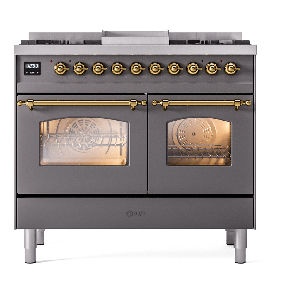 Nostalgie II Series 40 inch Freestanding Dual Fuel Range with Natural Gas, 6 Sealed Burners, Double Ovens, 4.3 cu. ft. Total Oven Capacity, Griddle, Convection Oven, Continuous Grates, Storag UPD40FNMPMGG