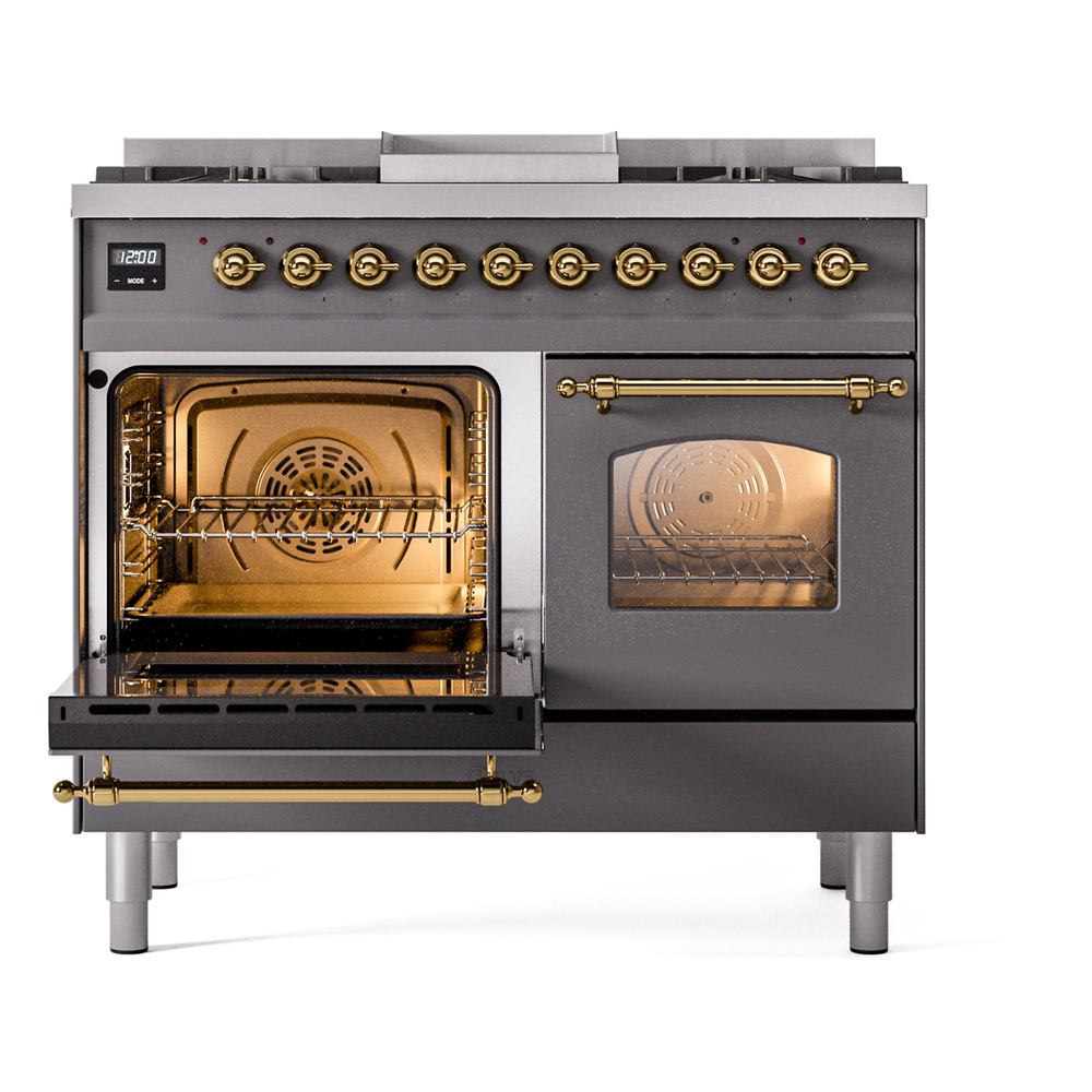 Nostalgie II Series 40 inch Freestanding Dual Fuel Range with Natural Gas, 6 Sealed Burners, Double Ovens, 4.3 cu. ft. Total Oven Capacity, Griddle, Convection Oven, Continuous Grates, Storag UPD40FNMPMGG