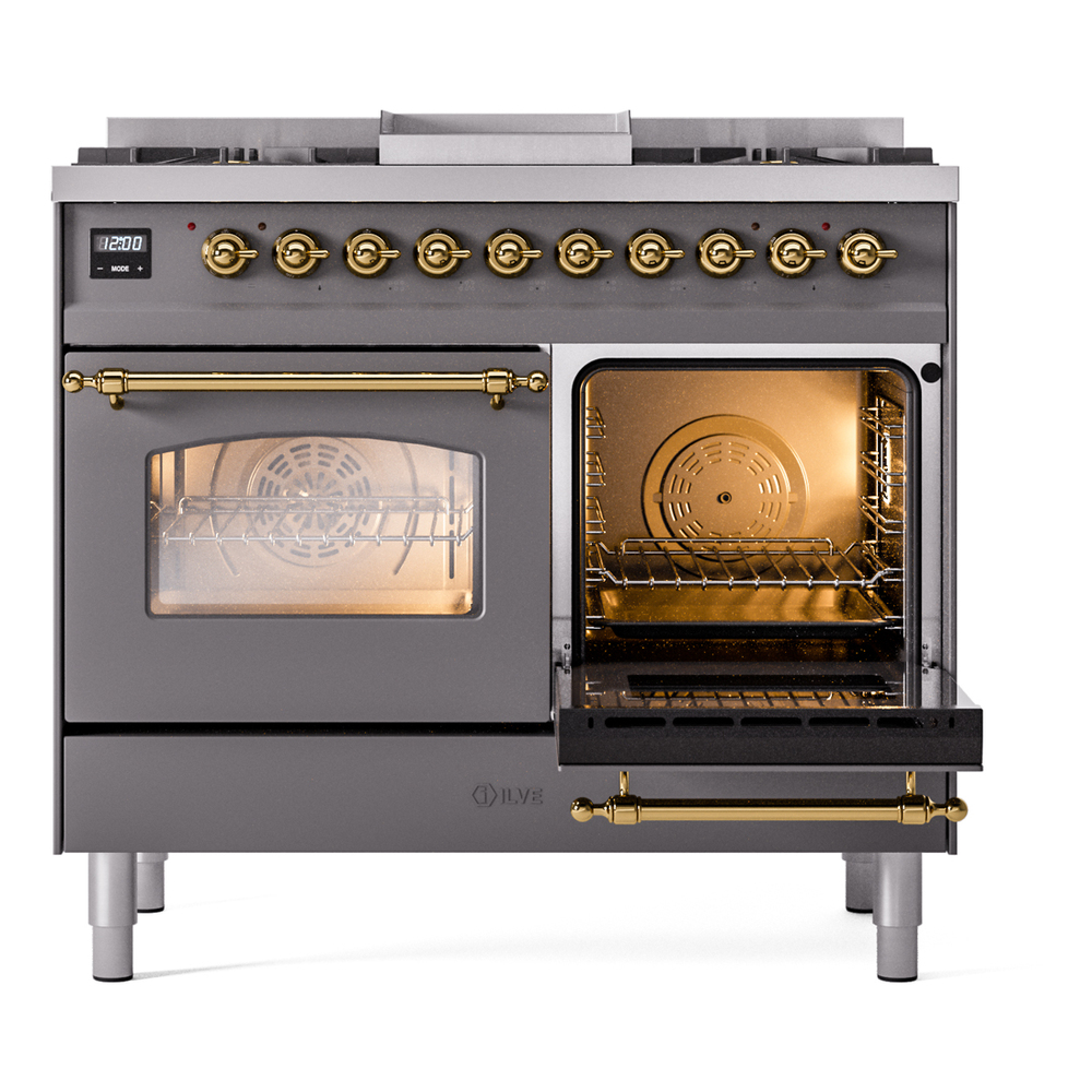 Nostalgie II Series 40 inch Freestanding Dual Fuel Range with Natural Gas, 6 Sealed Burners, Double Ovens, 4.3 cu. ft. Total Oven Capacity, Griddle, Convection Oven, Continuous Grates, Storag UPD40FNMPMGG