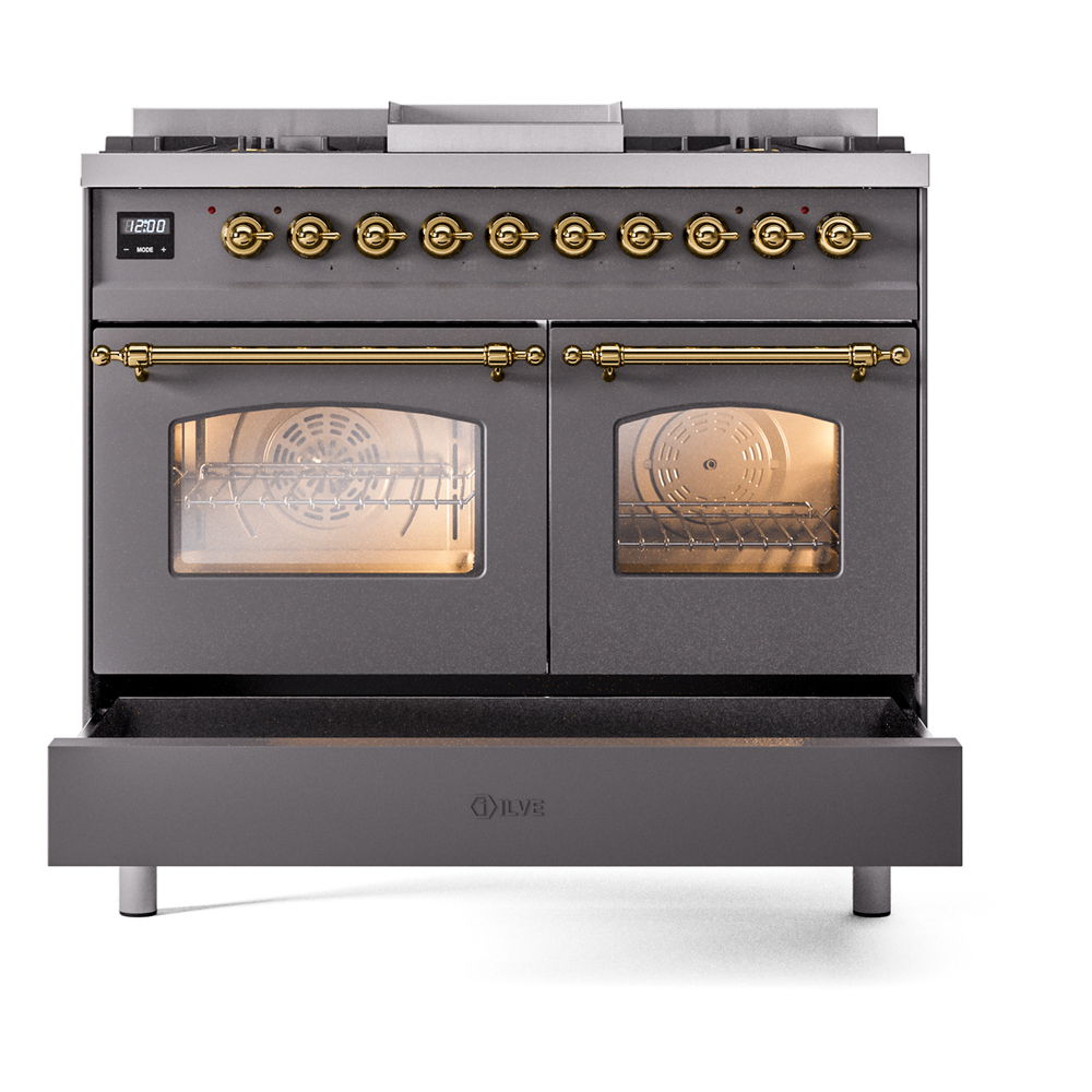 Nostalgie II Series 40 inch Freestanding Dual Fuel Range with Natural Gas, 6 Sealed Burners, Double Ovens, 4.3 cu. ft. Total Oven Capacity, Griddle, Convection Oven, Continuous Grates, Storag UPD40FNMPMGG