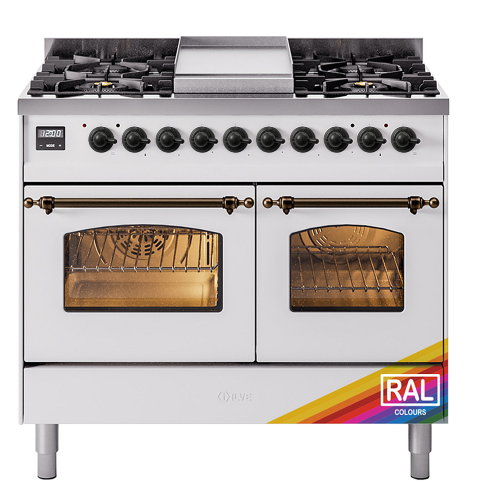 Nostalgie II 40 UPD40FNMPRAB Freestanding Dual Fuel Range with 6 Sealed Burners with Griddle Double Oven with Triple Glass Door with Bronze knobs UPD40FNMPRABLP