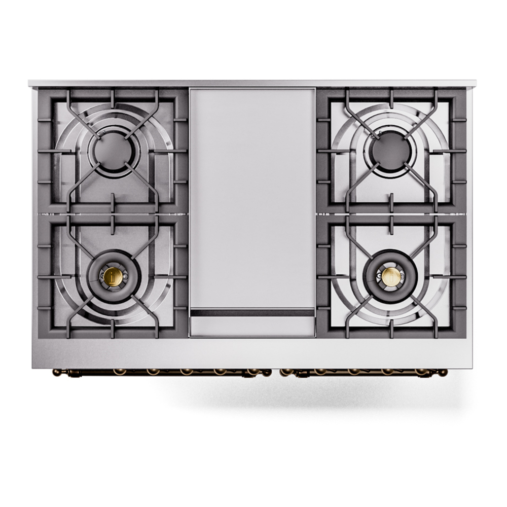 Nostalgie II 40 UPD40FNMPSSB Freestanding Dual Fuel Range with 6 Sealed Burners with Griddle Double Oven with Triple Glass Door with Bronze knobs UPD40FNMPSSBLP