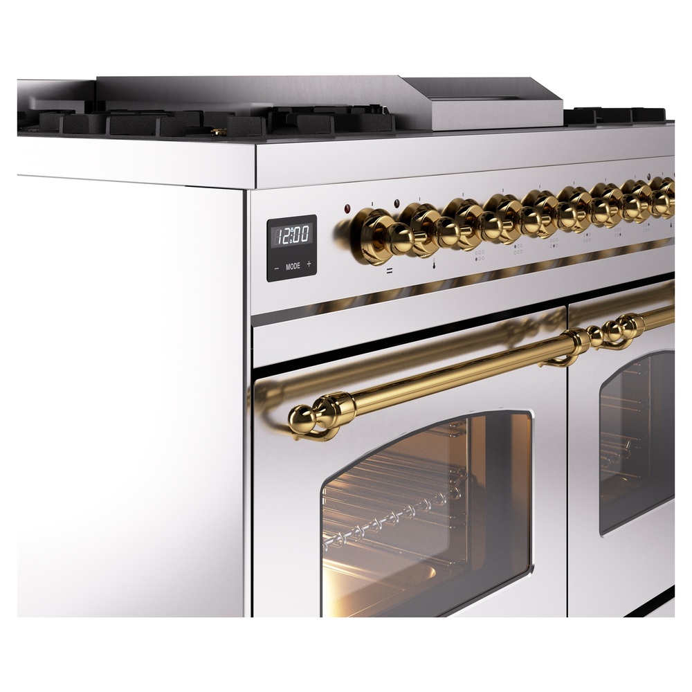 Nostalgie II 40 UPD40FNMPSSG Freestanding Dual Fuel Range with 6 Sealed Burners with Griddle Double Oven with Triple Glass Door with Brass knobs UPD40FNMPSSG