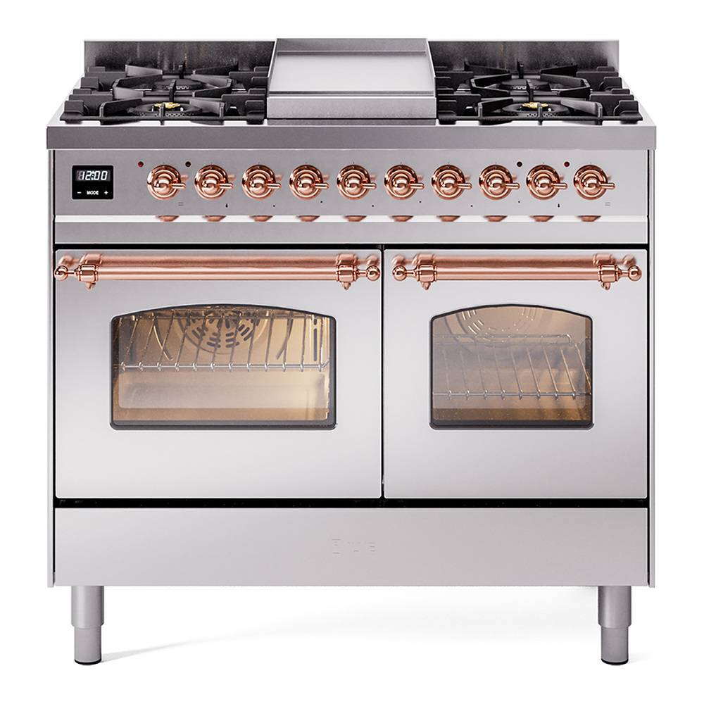 Nostalgie II 40 UPD40FNMPSSP Freestanding Dual Fuel Range with 6 Sealed Burners with Griddle Double Oven with Triple Glass Door with Copper knobs UPD40FNMPSSP