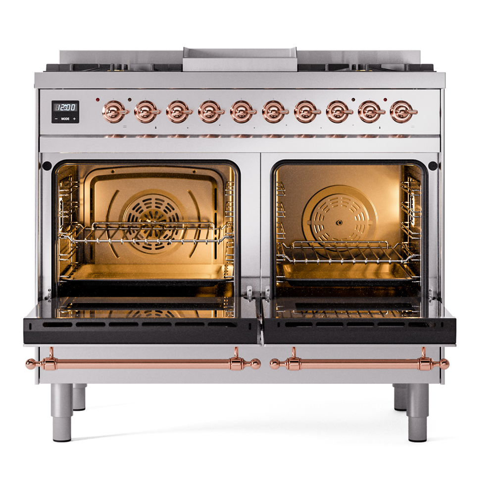Nostalgie II 40 UPD40FNMPSSP Freestanding Dual Fuel Range with 6 Sealed Burners with Griddle Double Oven with Triple Glass Door with Copper knobs UPD40FNMPSSP