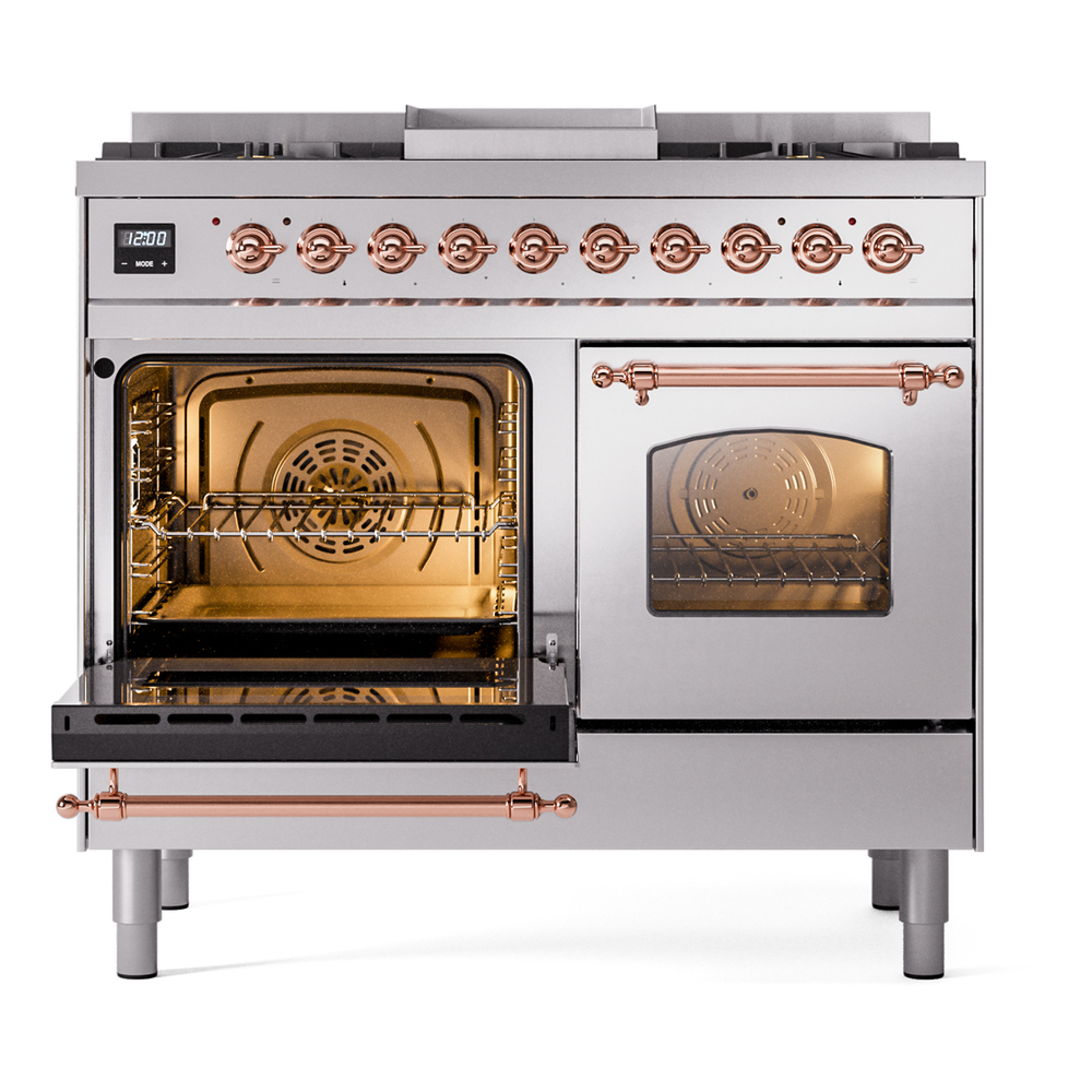 Nostalgie II 40 UPD40FNMPSSP Freestanding Dual Fuel Range with 6 Sealed Burners with Griddle Double Oven with Triple Glass Door with Copper knobs UPD40FNMPSSP