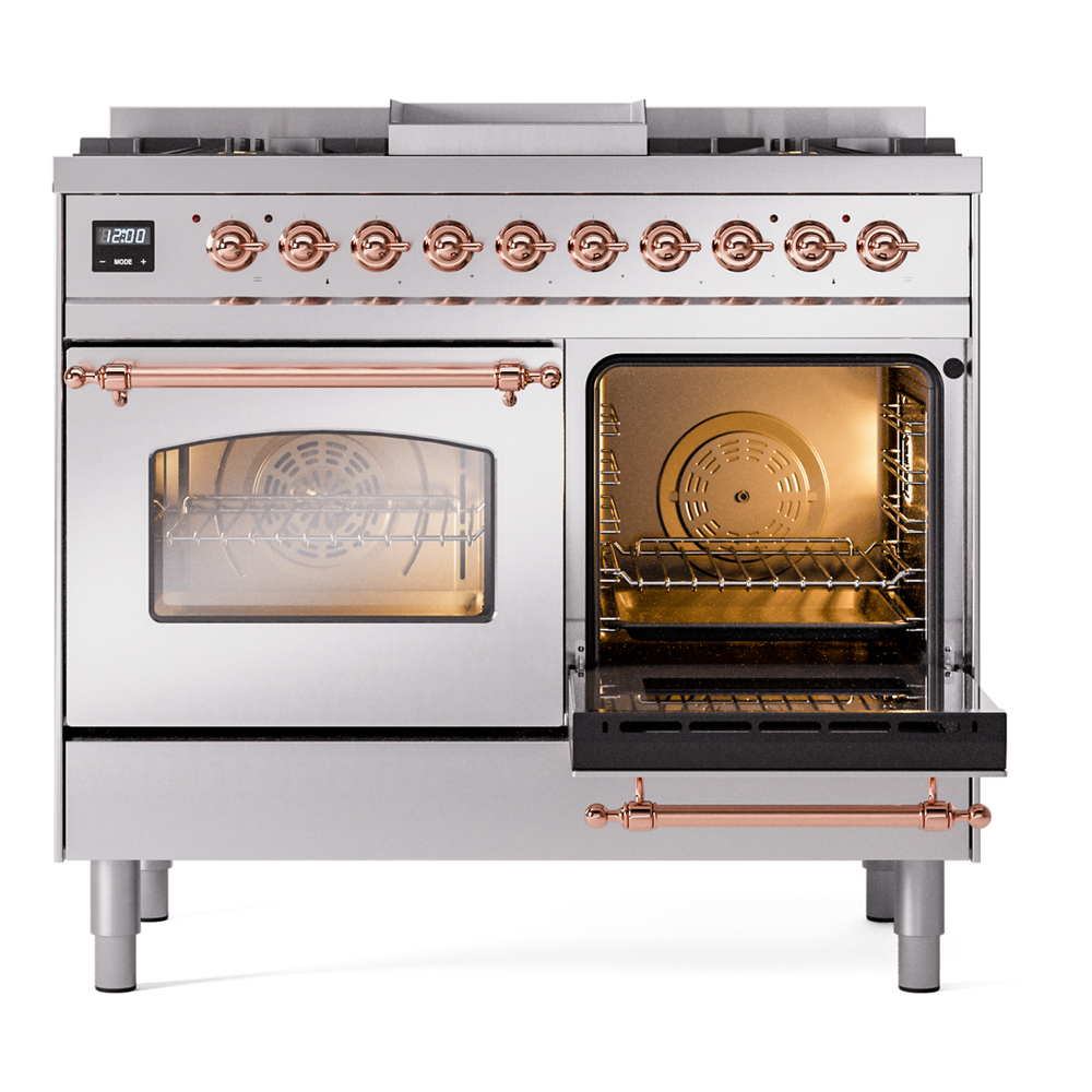 Nostalgie II 40 UPD40FNMPSSP Freestanding Dual Fuel Range with 6 Sealed Burners with Griddle Double Oven with Triple Glass Door with Copper knobs UPD40FNMPSSP