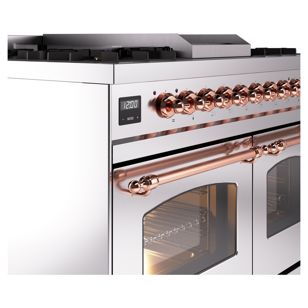 Nostalgie II 40 UPD40FNMPSSP Freestanding Dual Fuel Range with 6 Sealed Burners with Griddle Double Oven with Triple Glass Door with Copper knobs UPD40FNMPSSP