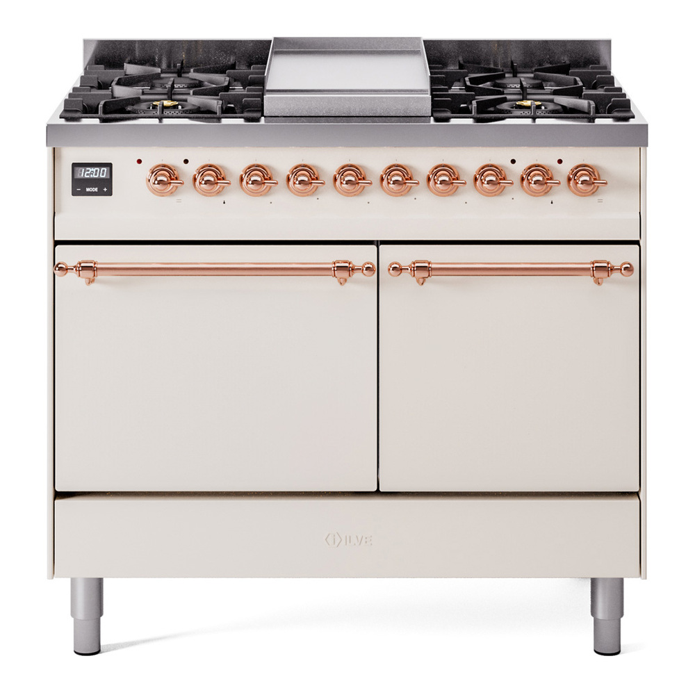 Nostalgie II 40 UPD40FQNMPAWP Freestanding Dual Fuel Range with 6 Sealed Burners with Griddle Double Oven with Solid Door with Copper knobs UPD40FQNMPAWP